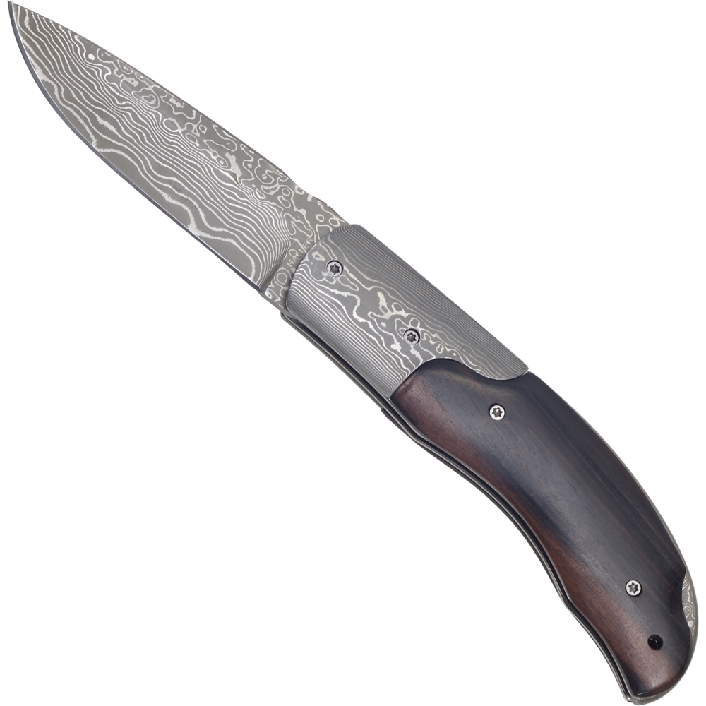 Haller Damast Taschenmesser mit Ebenholzgriff