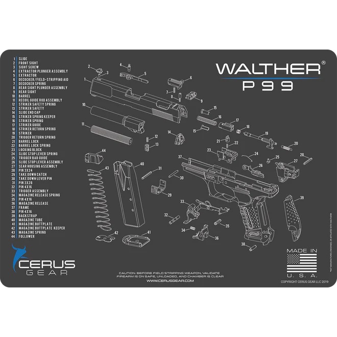 HM-WAL-P99-SCH-GRY-REV30-WEB_660x Cerus Gear Walther P99 Handgun Cleaning Mat