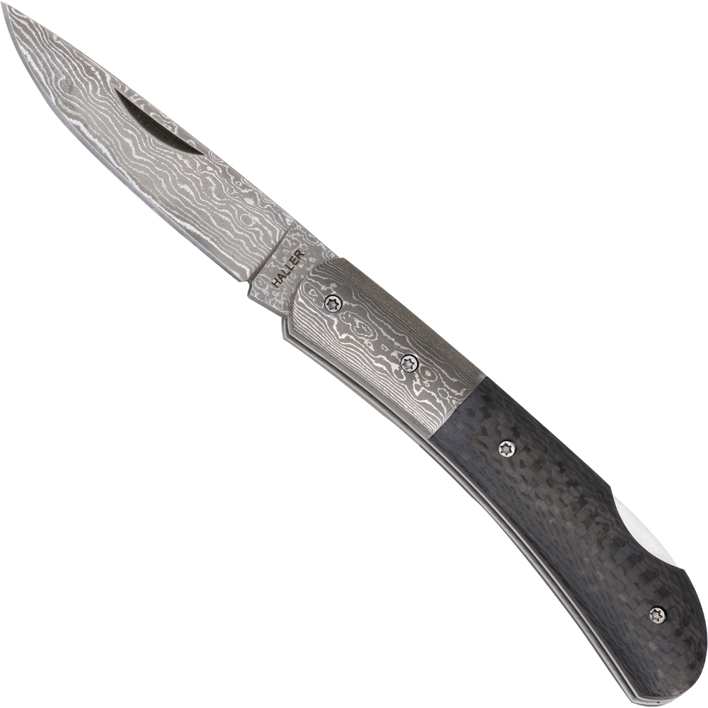 42976_s Haller Damast Taschenmesser Carbonfibergriff