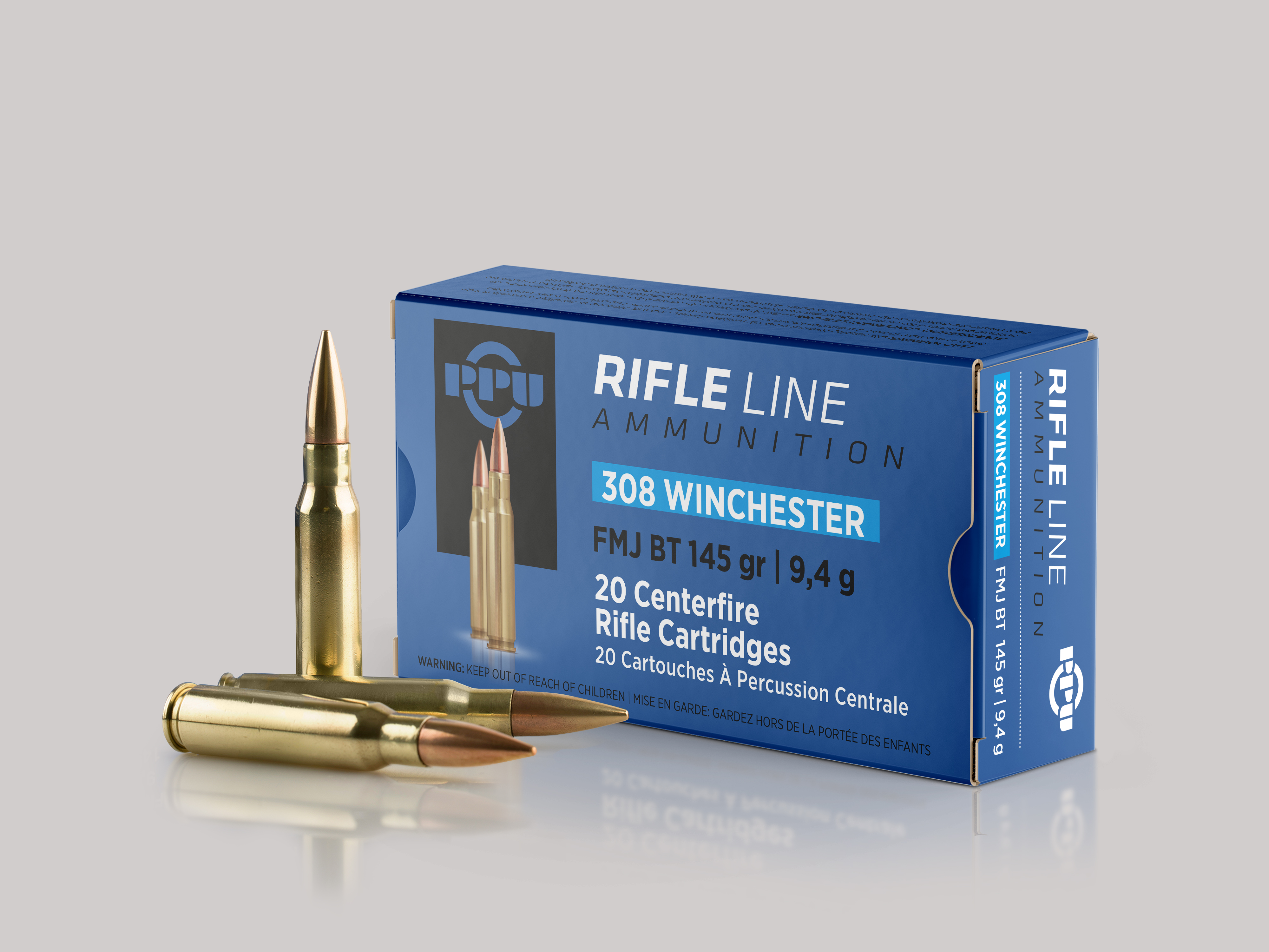 PPU .308 Win 9,4g / 145gr FMJ BT Vollmantel Patronen
