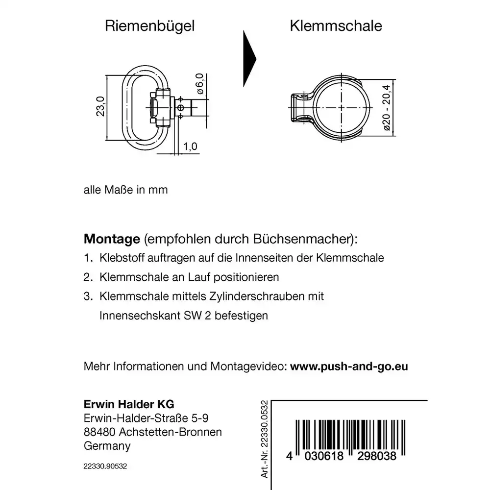 Halder Riemenbügel und Klemmschale SLIM