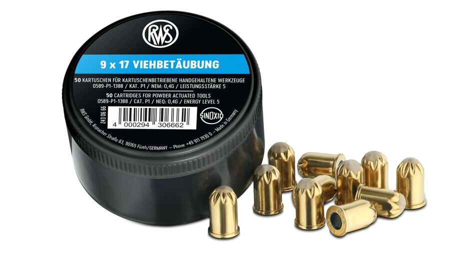 RWS Viehbetäubungskartuschen 9x17 mm blau, für Bullen und Ochsen