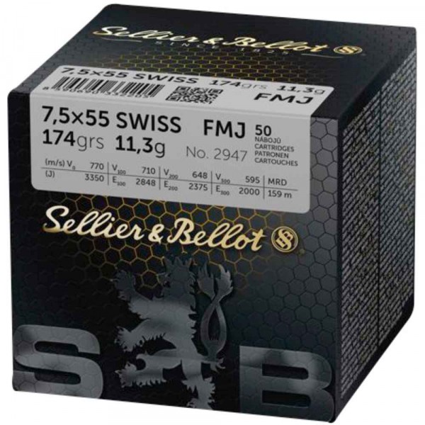 S&B 7,5 x 55 Swiss Vollmantel 11,3g / 174grs