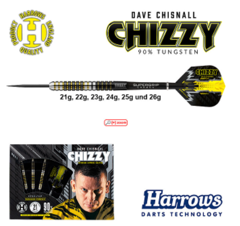 Harrows Dave Chisnall Chizzy 90% - Steeltip Dartpfeile