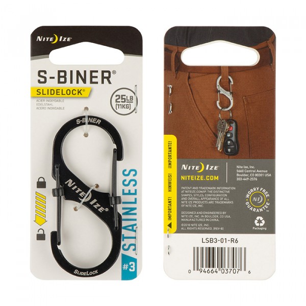 S-Biner® SlideLock® Stainless Steel black